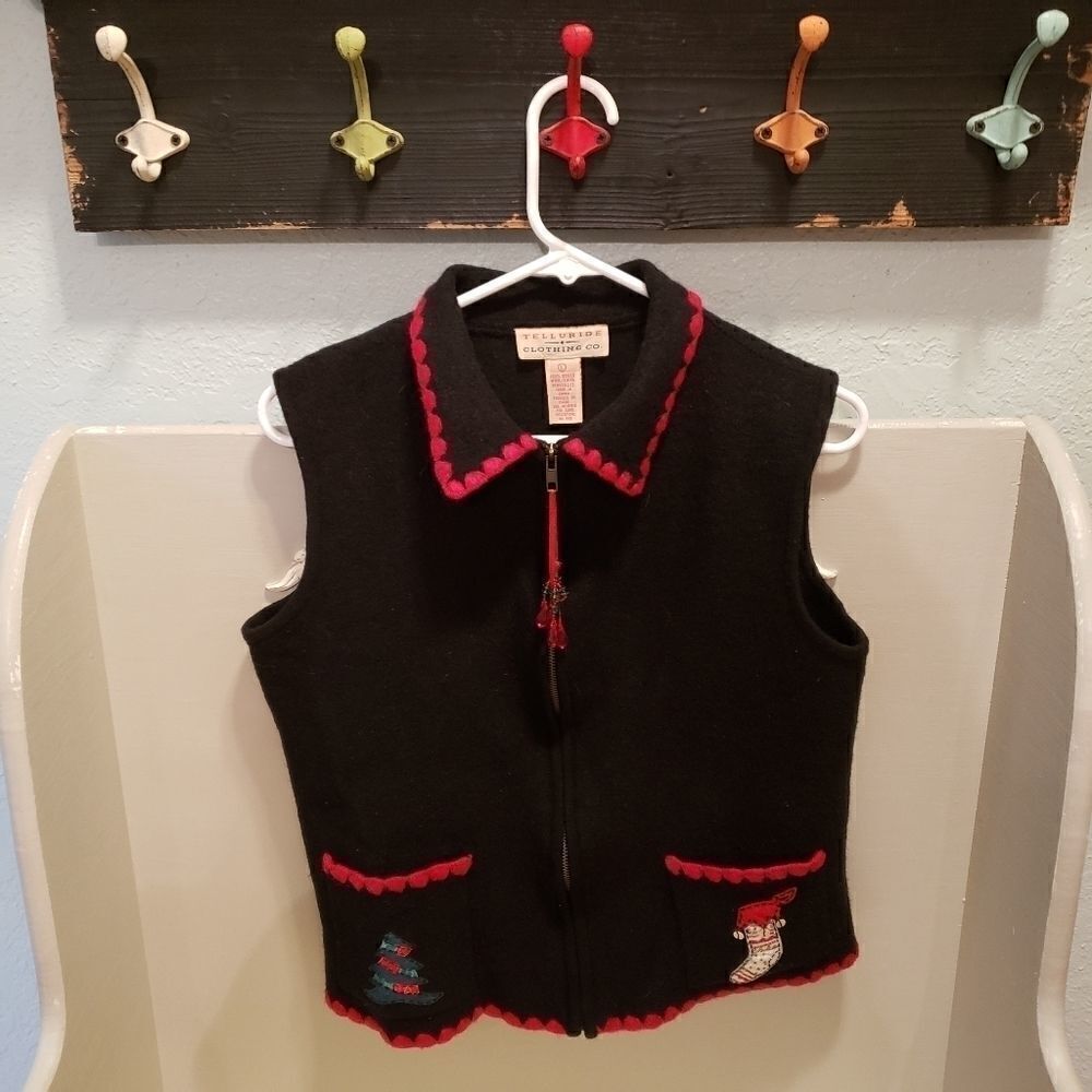 Telluride Ugly Christmas Zip Up Vest Boiled Wool